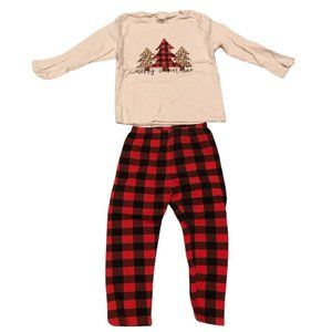 Merry Christmas Tree 2 Piece Set Size 5 Tan Black Red Plaid Cotton Boy or Girl